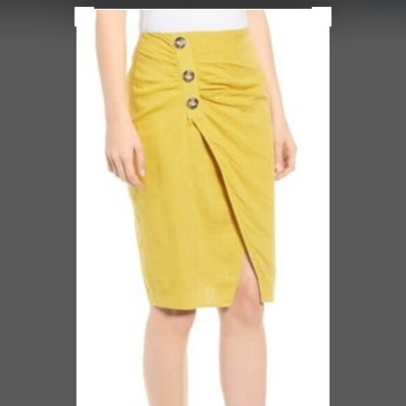 J.O.A. X REVOLVE Linen-Cotton side-button midi-skirt. Small‎ - Picture 1 of 10